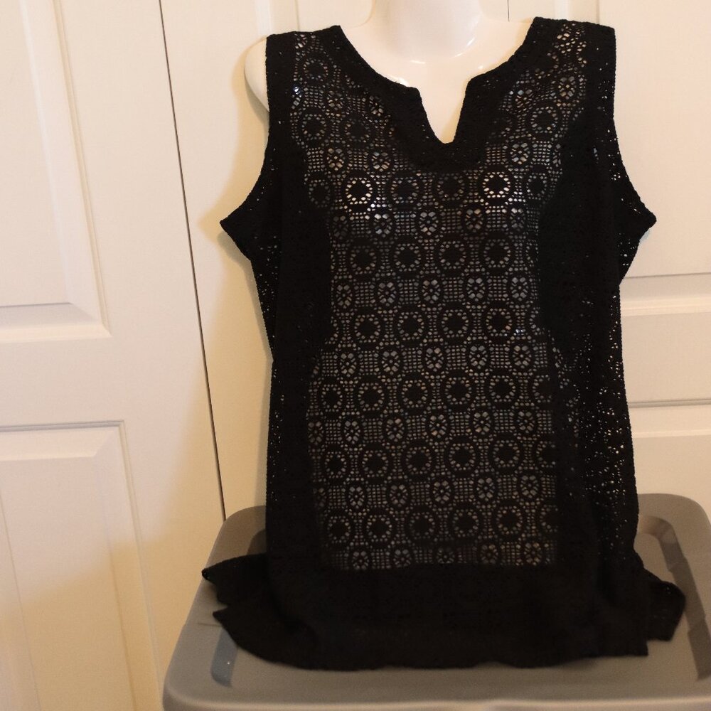 Islander Sleeveless See Through Bathing Suit Coverup Black Large Swim Beach